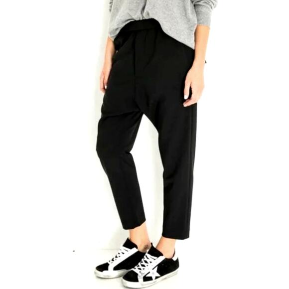 NEW Nili Lotan 8 Slouchy WOOL Drawstring Delancy Pants Elastic Waist Paris Black - Picture 2 of 8